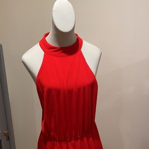Red High-Neck Split Dress